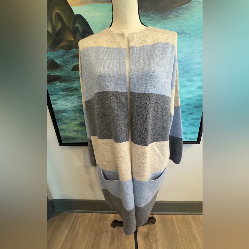 Gallery Blue and Gray Striped Cardigan